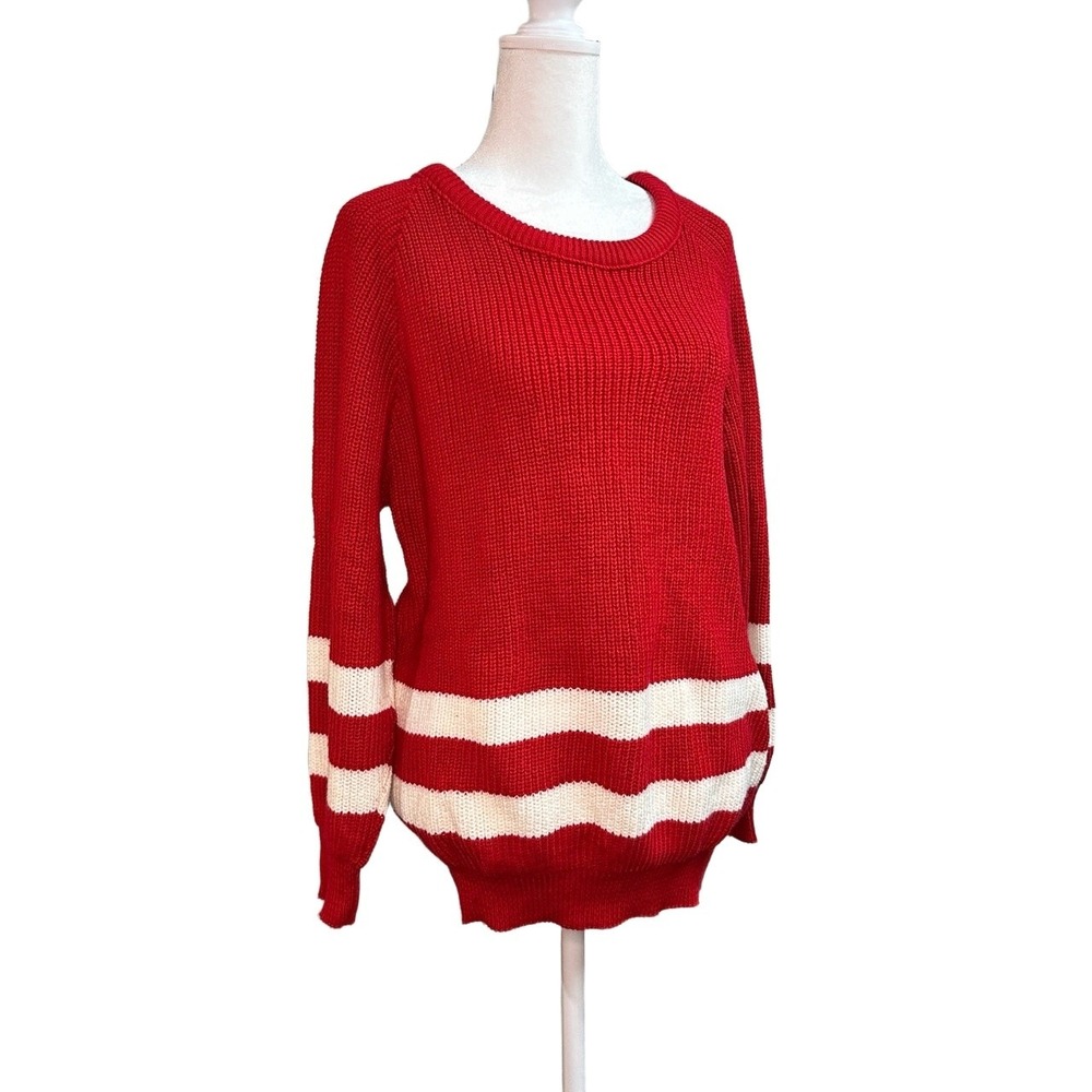 Gardenia Vintage 80s Red White ILGWU‎ Striped Shaker Knit Sweater Womens Med NWT